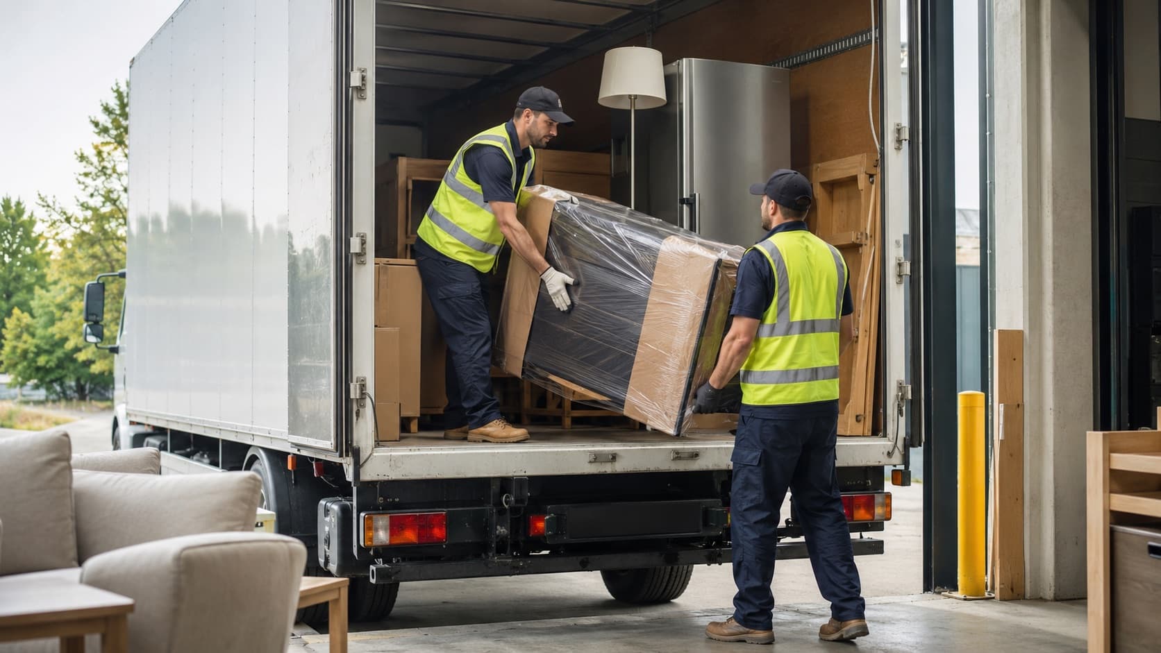 MAAN delivery team carefully unloading furniture from a truck